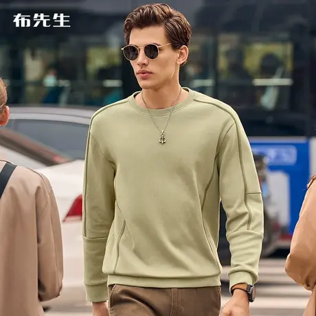 MrBu布先生重磅微廓形设计感拼接圆领卫衣 秋冬无帽打底男KT01673商品大图