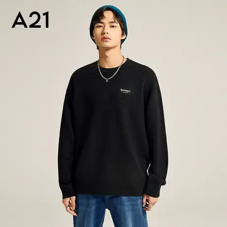 【抗起球】A21宽松针织衫男秋冬季新款男士毛衣情侣黑色上衣毛衫商品大图