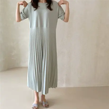 春季新款休闲连衣裙女中长款韩版百褶压轴显瘦宽松大码时尚裙子潮图片