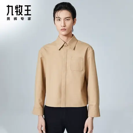 [时尚秀款]九牧王男装休闲长袖衬衫春季新款时尚短款上衣男DN图片