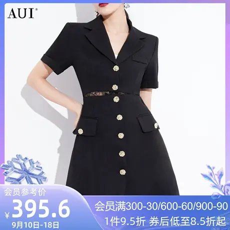 AUI黑色工装气质西装连衣裙女2023夏新款名媛职业通勤修身小黑裙图片