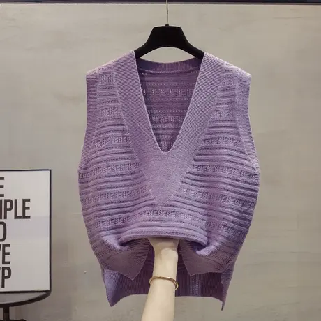 镂空v领针织马甲背心女2023秋装新款宽松外穿马夹叠穿毛衣坎肩潮图片