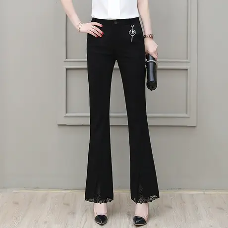 喇叭裤女开叉高腰复古休闲长裤2023秋季新款时尚蕾丝显瘦西装裤子图片