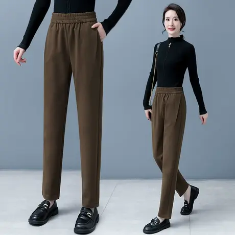 美拉德色系裤子毛呢哈伦裤女秋冬2023款宽松直筒高腰大码休闲裤图片
