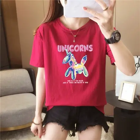 韩国可爱卡通chic少女风短袖T恤女大码宽松ulzzang内搭黑色上衣夏商品大图