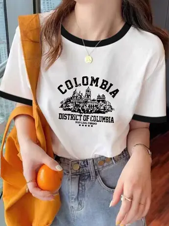 仿棉短袖t恤女2023夏季新款港风chic潮牌小众设计感正肩宽松上衣商品大图