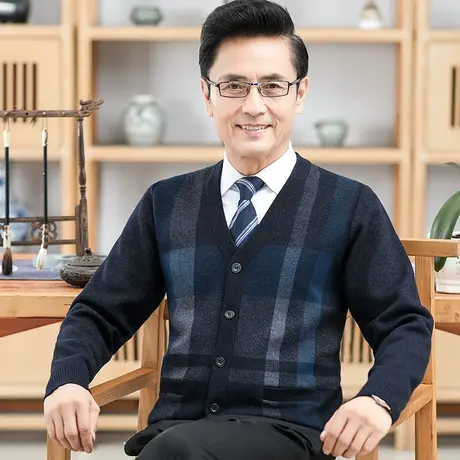 针织开衫男士中老年人毛衣外套爸爸春季上衣加厚款秋冬爷爷穿服装商品大图