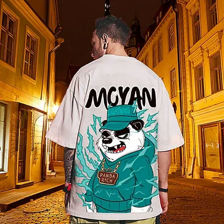 国潮熊猫胖子短袖t恤男士纯棉大码男宽松加肥加大潮牌情侣装半袖图片