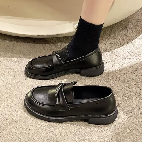 小皮鞋女小众设计感2023春秋新款软皮舒适平底上班族一脚蹬乐福鞋商品大图