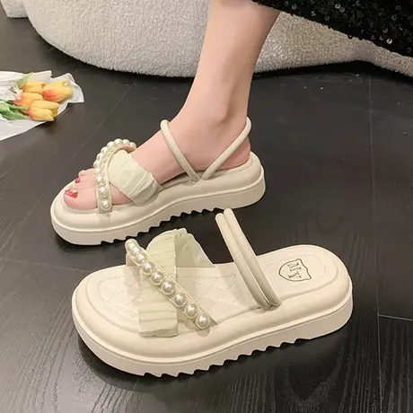 仙女风两穿凉拖女2023年春季新款厚底小清新外穿凉鞋罗马一字拖女商品大图