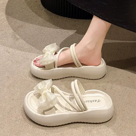 凉鞋女夏平底2023年新款百搭网红仙女风配裙子两穿罗马厚底凉拖鞋商品大图