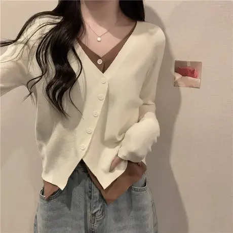 大码女装春秋款胖妹妹法式开衫针织衫遮肚子显瘦打底衫上衣200斤商品大图