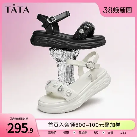 Tata他她厚底凉鞋女松糕底休闲沙滩凉鞋女2023年夏季新款YBJ01BL3图片