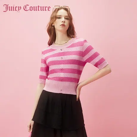 Juicy Couture橘滋2024新款草莓果酱纽扣条纹肌理女式针织衫图片