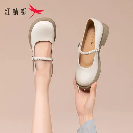 红蜻蜓玛丽珍鞋女2023年圆头小皮鞋春夏季新款女鞋平底鞋法式单鞋商品大图