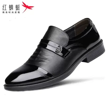 红蜻蜓男鞋牛皮圆头商务正装休闲春秋季套脚舒适防滑透气时尚百搭商品大图