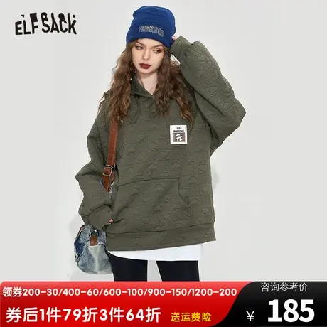 妖精的口袋美式复古连帽卫衣女2023冬季新款小个子设计感长袖上衣图片