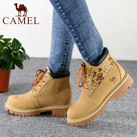 Camel/骆驼女鞋冬季款韩版搭百圆头马丁靴女短靴户外休闲大头鞋子图片