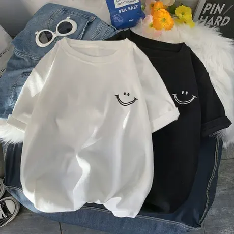 2023年春夏季新款大码女装设计感小众上衣宽松白色短袖t恤ins潮流商品大图