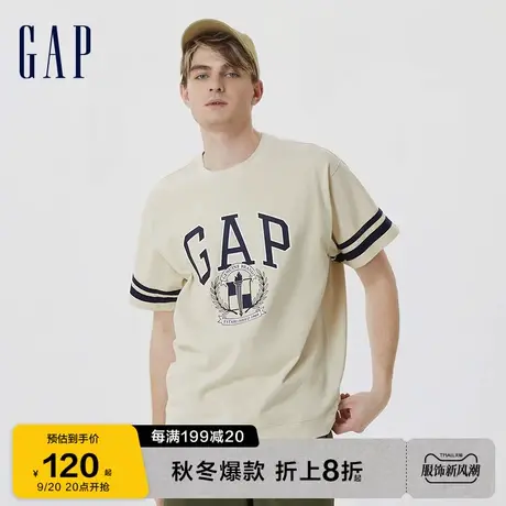 Gap男女装夏季2023新款LOGO条纹水洗棉短袖卫衣运动T恤670052图片