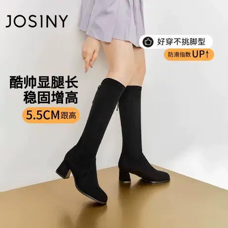 卓诗尼不过膝长靴女2023年冬季新款粗跟弹力瘦瘦靴透气不累脚女靴商品大图
