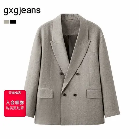 gxg.jeans男装  棕色简约休闲通勤双排扣西服外套男 25年春新品图片