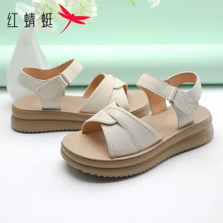 红蜻蜓真皮女士凉鞋2025新款夏季厚底百搭外穿休闲舒适中年妈妈鞋商品大图
