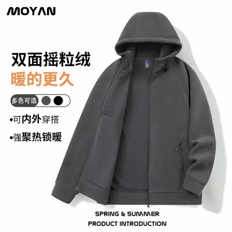 300斤大码男装连帽卫衣秋冬季加肥加大码纯色加绒加厚摇粒绒外套商品大图