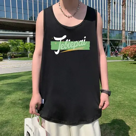 2025夏季新款背心男潮牌印花宽松无袖坎肩美式运动健身速干体恤衫图片