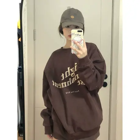 美式复古大码bf风薄款无帽卫衣女ins潮牌早秋嘻哈设计感外套上衣商品大图