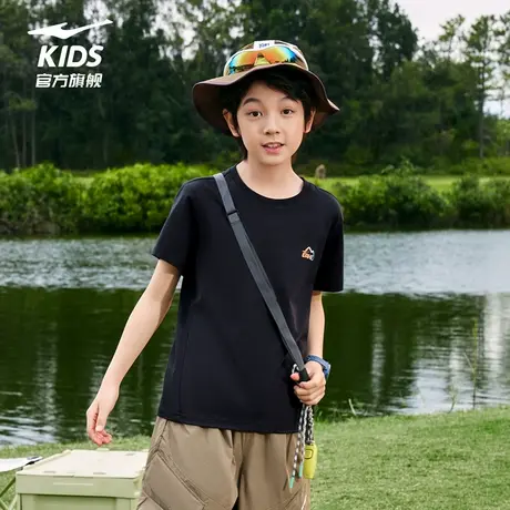 鸿星尔克儿童短袖男童冰爽透气上衣2025夏季圆领女童运动纯棉T恤商品大图