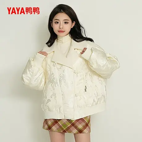 鸭鸭新款新中式短款冬季时尚休闲宽松翻毛领国风轻羽绒女J商品大图