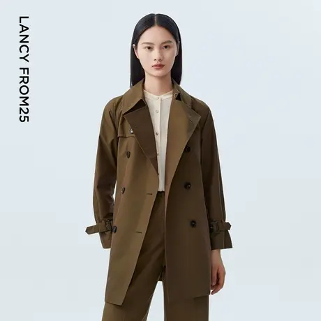 LANCY/朗姿2023秋季新款中长款风衣外套小个子大衣英伦风经典翻领图片