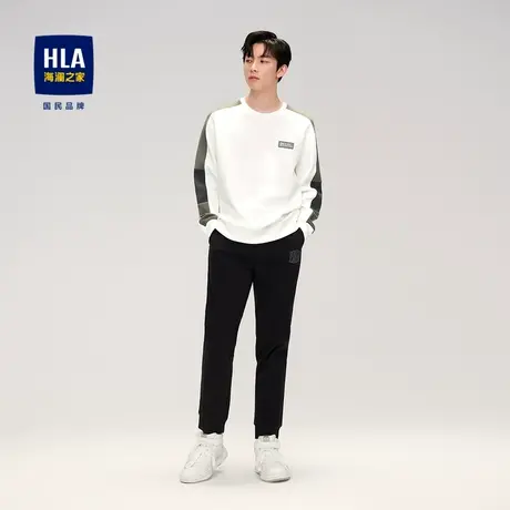 HLA/海澜之家2023撞色拼接卫衣圆领微弹长t宽松套头衫男商品大图