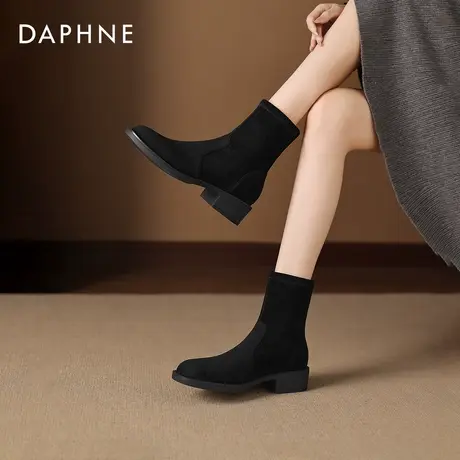 达芙妮黑色短靴女2025新款秋季百搭靴子低跟瘦瘦靴英伦风马丁靴女商品大图