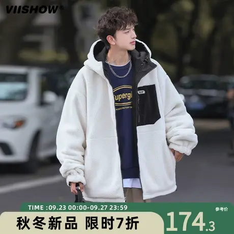 VIISHOW连帽仿羊羔绒棉衣男冬季加绒加厚棉服宽松双面穿工装外套商品大图
