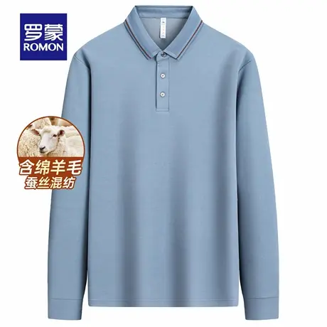 【10A抗菌+含桑蚕丝】罗蒙男士长袖POLO衫2025秋季新款绵羊毛T恤商品大图
