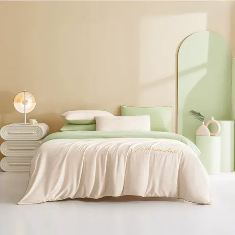 北极绒2025新款全棉纯棉A类60s长绒棉纯色贡缎床笠床单套件图片