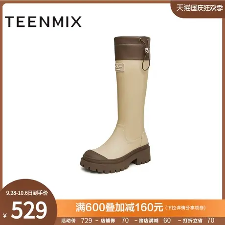 天美意复古厚底时装靴骑士靴长靴女高筒皮靴子2023冬新款NDX49DG3商品大图