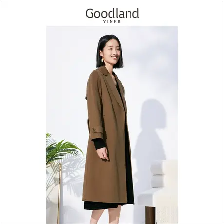 音儿美地女装2022冬季新款长款真丝羊毛双面呢大衣高级感商品大图