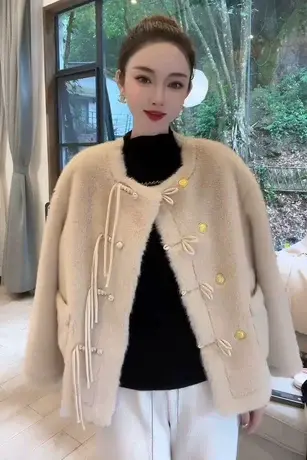 2023冬季新款小香风仿水貂毛绒外套女短款韩版显瘦加厚棉衣袄棉服商品大图