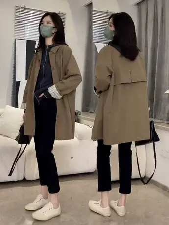 2023早秋新款今年流行高级感超好看小个子中长款卡色风衣外套女装商品大图