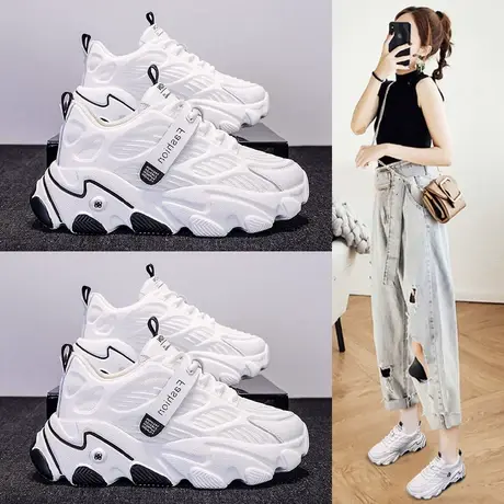 内增高老爹鞋女2023新款夏季薄款网面透气百搭厚底运动小白鞋子女商品大图