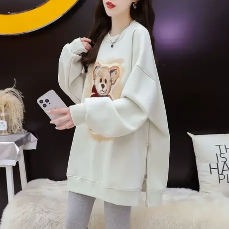 加绒加厚卫衣女中长款2023新款秋冬季爆款洋气宽松慵懒风百搭上衣图片