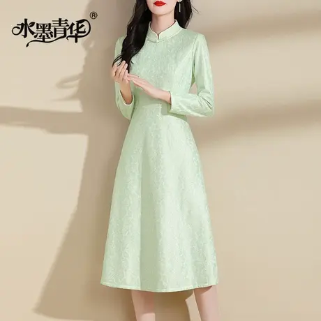 水墨青华2023冬季新款气质显瘦立领中式旗袍优雅百搭蕾丝连衣裙商品大图