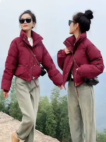 韩系羽绒服女短款时尚立领宽松白鸭绒面包服小个子加厚保暖冬外套图片