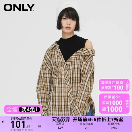 【买4免1】ONLY奥莱夏季个性宽松百搭舒适格子假两件雪纺衫女商品大图