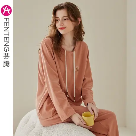 芬腾睡衣女春秋季棉质长袖圆领卡通宽松休闲大码可外穿家居服套装图片