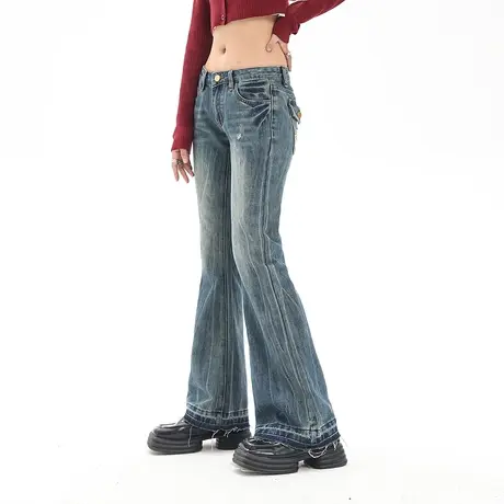 复古牛仔裤女2023年新款春秋显瘦显腿长微喇长裤修身设计感喇叭裤图片