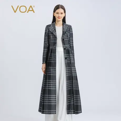 VOA真丝色织提花西装领黑底白线富有线条感收腰显瘦桑蚕丝外套商品大图